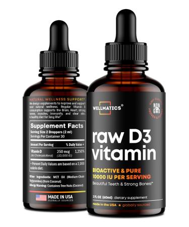 Wellmatics Vitamin D3 10000 IU Drops - Premium Vitamin D Drops - Made in USA - High Dose D3 Vitamin - Natural Vegan Vitamin D3 - The Sunshine Vitamin D3 Drops - Non-GMO Gluten Free VIT D3-2 fl oz