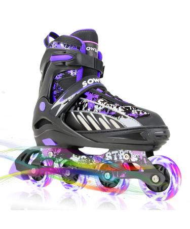 Sowume Adjustable Inline Skates for Girls and Boys, Roller Blades Skates with All Light Up Wheels, Patines para Mujer for Kids and Adults, Men and Women A-Purple Small - Little Kid