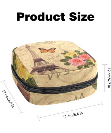 Vintage Paris Women's Napkin Storage Bag - Eiffel Tower & Butterfly Design Portable Menstrual Cup & Tapes Organizer - Buy Online on GoSupps.com