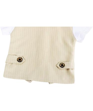 AmzBarley Baby Boys Gentlemans Suit | Dress Shirt, Pants, Vest, Bowtie Rompers | Khaki 6-12 Months - Buy Online on GoSupps.com