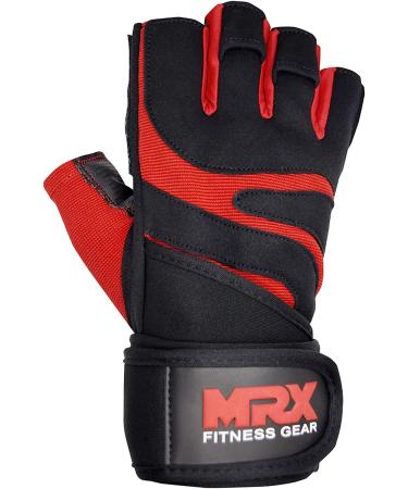 MRX Weightlifting Gloves for Men - Wrist Support Gym Gloves | Powerlifting Workout Accessories - Black/Red, Large - Buy Online on GoSupps.com