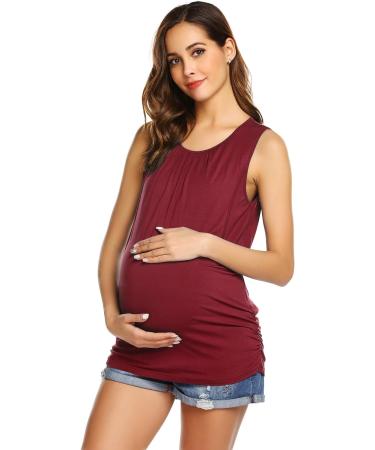 UNibelle Maternity Nursing Tank Top Tee Shirt - Double Layer Sleeveless Pregnancy Shirt (S-XXL) - 3 Pack (Black, Wine Red, Green) - Buy Online on GoSupps.com