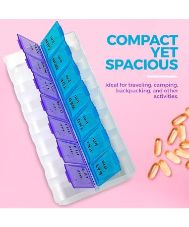 Weekly Pill Organizer - 7 Day AM/PM Planner | BPA Free Travel Case for Vitamins Medication & Fish Oil Supplements - Buy Online on GoSupps.com