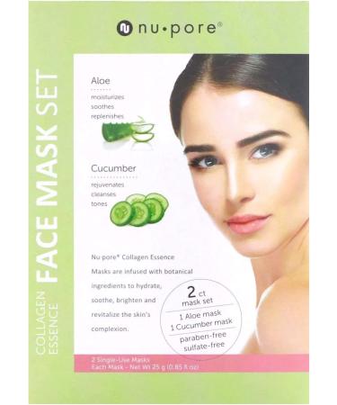 Nu-Pore Collagen Essence Face Mask Set - Aloe & Cucumber | 2 Single-Use Masks (0.85 fl oz Each) - Buy Online on GoSupps.com
