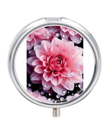 Pill Box Pill Case 3 Compartment Travel Pill Box Flower Printing Small Pill Box Portable Medicine Pill Case Pill Organizer for Purse & Pocket for Travel Handbag (Round)