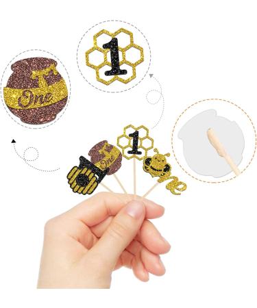 24 PCS Bee One Cupcake Toppers Honeycomb Honey Bee Cupcake Topper Happy 1st Birthday Cake Decoration for Bee Theme Boy Girl Kids First Birthday Baby Shower Anniversary Party Supplies - Buy Online on GoSupps.com