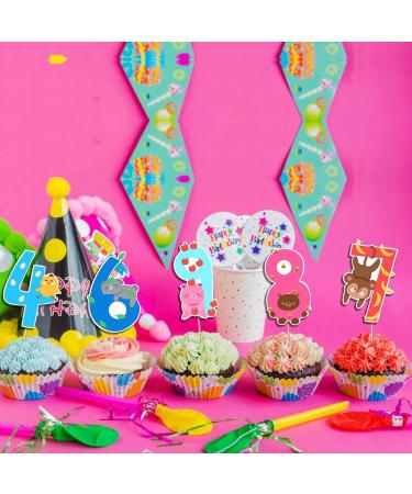Set of 10 Number 0-9 Cake Toppers DIY Cupcake Toppers with Some Animals for Wedding Anniversary Cake Decorations Happy Birthday Baby Shower Party Supplies - Buy Online on GoSupps.com
