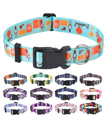 Mihqy dog collar adjustable soft & comfort dog collar Bohemian flowers geometric trunk design for small medium and large dogs (basketball m) m (neck circumference 33-55 cm width 2 cm) basketball