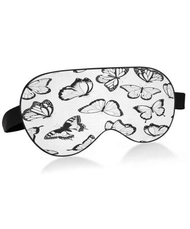 WELLDAY Sleep Mask Black White Butterfly Night Eye Shade Cover Soft Comfort Blindfold Blockout Light Adjustable Strap for Men Women