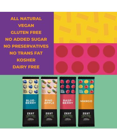 Zest Delites Fruits Secs Pate de Fruit Collation Aux Fruits Sains Bonbons Aux Fruits V g taliens Base de Pomme Gluten-Free Fruit Roll Ups 4 Saveurs Ananas Mangue Myrtille Framboise 36x25g Berries & Tropical Fruits 36 count - Buy Online on GoSupps.com