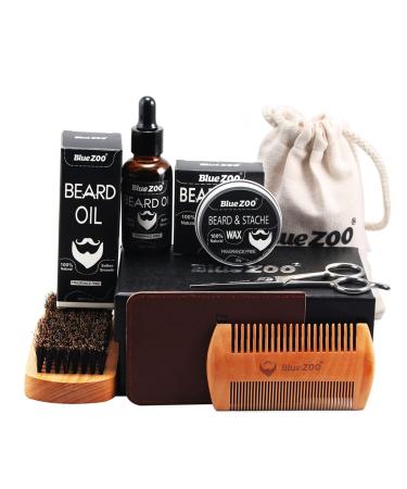 7 in 1 Beard Grooming Care Kit Beard Growth Kit for Man with Beard Oil Beard Balm Beard Comb Beard Brush Scissor Storage Bag