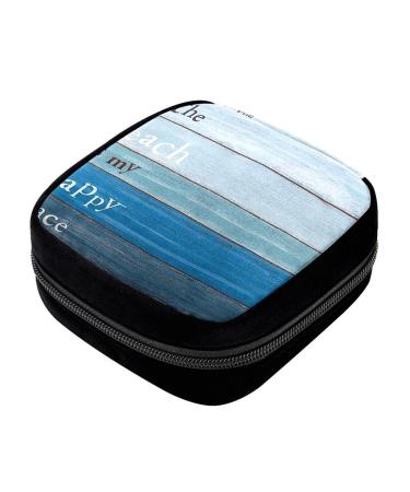 GIAPB Period Bag Sanitary Napkin Storage Bag Pad Holder for Period Makeup Pouch Wood Plank the Beach Color4153