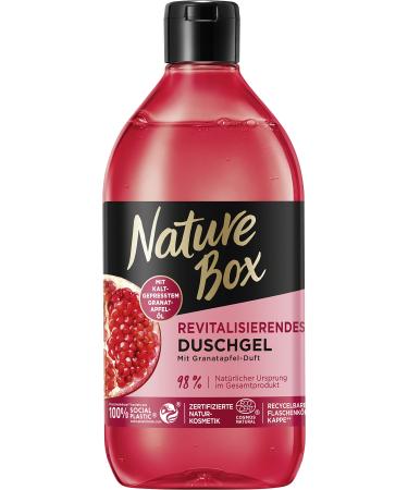 Nature Box Shower Gel (385 ml) Revitalising with Pomegranate Fragrance Vegan and pH Neutral Formula with Cold Pressed Pomegranate Oil Natural Cosmetics Certified