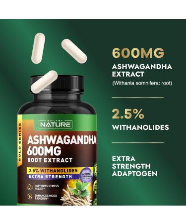 Built by Nature Ashwagandha Supplement Extra Strength Ashwagandha Capsules 600mg Standardized 2.5% Withanolides Ashwagandha for Men & Women Stress Mood & Energy Support 90 Capsules - Buy Online on GoSupps.com