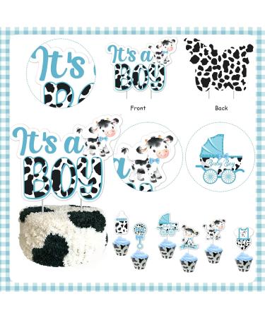 Cow Baby Shower Decorations for Boy - 25pcs Holy Cow Its a Boy Cake Topper and Cupcake Toppers Blue Cow Print Baby Shower Cake Decorations for Farm Animal Barnyard Baby Shower Party Supplies - Buy Online on GoSupps.com