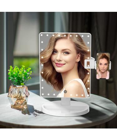 Lighted Makeup Vanity Mirror with Phone Holder and 10X Magnification - Sensor Touch Dimmable Cosmetic Desk Mirror - 360 Rotation - Dual Power Supply - White - Buy Online on GoSupps.com