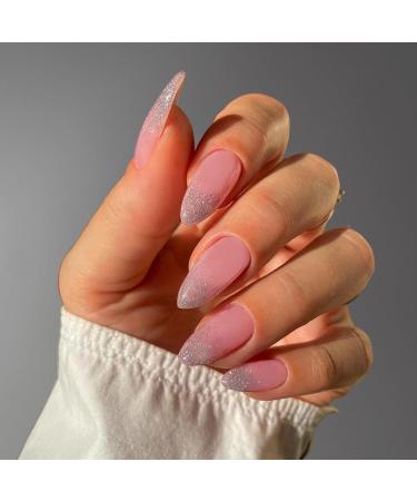 Glitter Ombre Pink Press on Almond Nails - 24 Pcs Medium Acrylic Fake Nails for Women | Stylish Glue-On Short Stiletto Tips - Buy Online on GoSupps.com