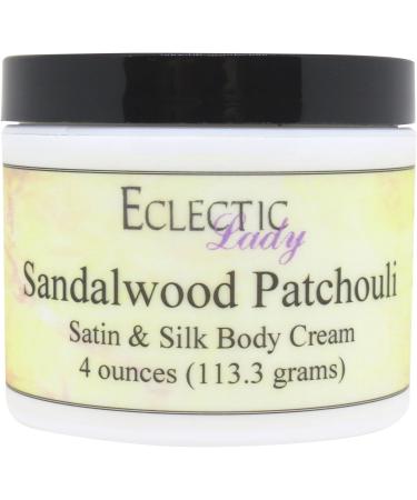Eclectic Lady Sandalwood Patchouli Satin and Silk Cream Body Cream Body Lotion 4 oz - Shea Butter Aloe Silk Amino Acids Vitamin E Phthalate-Free Handcrafted in USA - Perfect For Women 4 Ounce (Pack of 1)