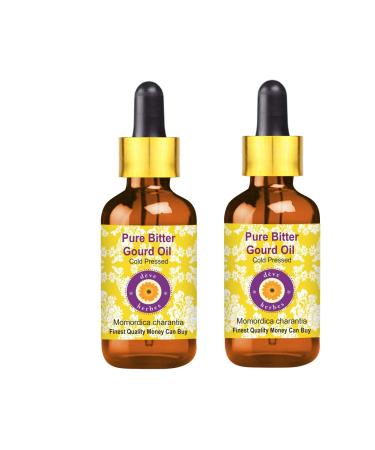 DEve Herbes Pure Bitter Pumpkin Oil (Momordica Charantia) with glass dripper natural therapeutic quality cold -pressed (Pack of Two) 100ml x 2 (6.76 oz)