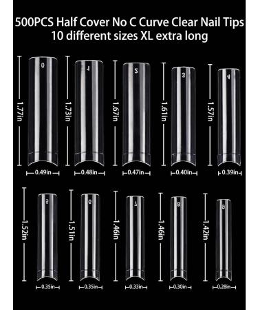 500Pcs XXL Extra Long Clear Square False Nails Set - Ballerina Shaped Professional Half Cover Press on Nails Extension Kit - DIY Nail Art Assortment - Buy Online on GoSupps.com