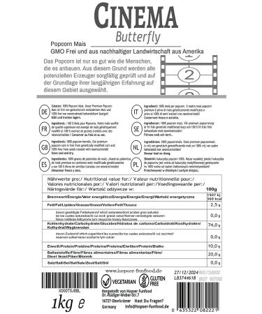 Buy Hopser Food Fun Premium Butterfly Popcorn Maize 1000g | 1:46 Pop Volume | GMO Free & Aroma Protection - International Shipping Available - Buy Online on GoSupps.com