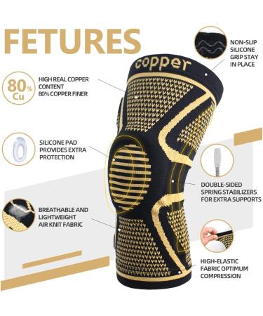 Lexniush Copper Knee Support Brace for Men & Women - Compression Sleeve for Arthritis, Joint Pain Relief & Sports Injuries - Small Size (Copper+Black) - Buy Online on GoSupps.com