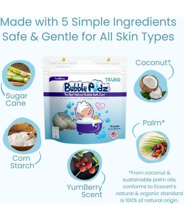 TruKid Yumberry Bubble Podz for Baby & Kids | Gentle Bubble Bath Bomb for Sensitive Skin | pH Balanced for Eye Sensitivity | Natural Moisturizers | 8 Count - Buy Online on GoSupps.com