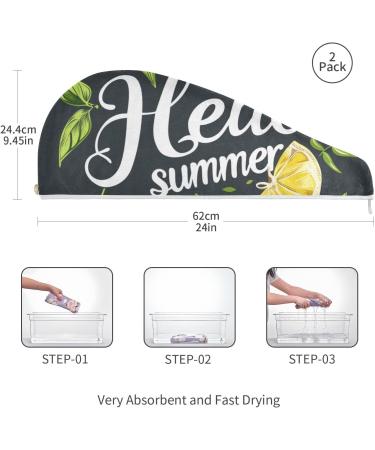 Hello Summer Lemon Black Hair Towel 2 Pack | Super Absorbent Quick Dry Hair Turbans for Women & Girls - Buy Online on GoSupps.com