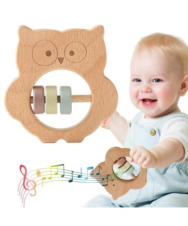 Wood Rattles for Babies | Sensory Teething Toys | Moxeupon Owl Baby Bite Ring for Teething Relief & Improved Vision - Buy Online on GoSupps.com