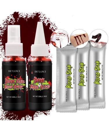 La Catrina Halloween Fake Blood Makeup Kit Fake Blood Spray + Scab blood + Dripping Blood Washable SFX Makeup Realistic Special Effect Blood Paint Costume Cosplay Zombie Vampire Monster (Dark)