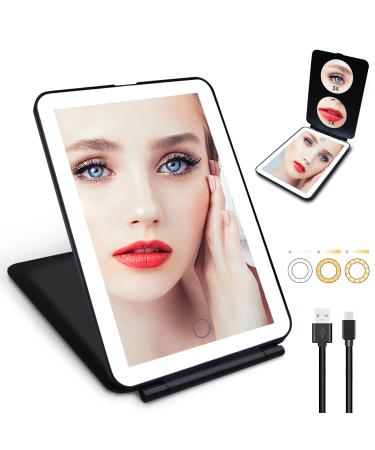 merifun Travel Lighted Mirror 1X/3X/7X Magnifying  Rechargeable Lighted Folding Travel Mirror- Touch Screen 72 LEDs 3 Colors & Brightness Adjustable 2000mAh Premium Li-ion Battery