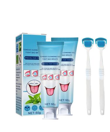 Tongue Cleaning Gel Set Tongue Cleaner Gel with Tongue Brush Tongue Scraper for Adults with Cleaning Gel Odor Eliminator Easy to Use for Adults Kids