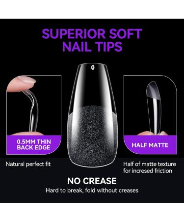 Gelike EC Medium Coffin Nail Tips - 240PCS | Soft Gel Full Cover Nail Extensions | Coffin Shaped | Pre-Etched | PMMA Resin Clear False Nails - Buy Online on GoSupps.com