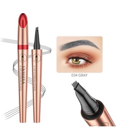 Eyebrow Pencil 4-Point Fork Tip Waterproof Eyebrow Pencil Long Lasting Creates Natural Eyebrow Shape Suitable for Professional Makeup and Beginners (3) - Buy Online on GoSupps.com
