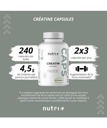 Nutri + Creatine Creapure Capsules - 99.99% Pure - Highest Dosage - 240 Vegan Capsules - 700mg Pure Creatine Monohydrate Per Capsule - Made in Germany - Buy Online on GoSupps.com