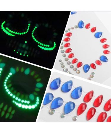 Colorful Glow in the Dark Face Jewels Stickers for Halloween | Rhinestone Clown Face Gem Decorations for Kids & Adults - Buy Online on GoSupps.com