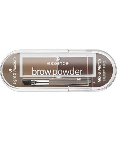 Essence Cosmetics Brow Powder Set eyebrows No. 01 Light Medium multicolored 2 brown tones defined immediate result matt vegan microplastics particles free nanoparticles free (2.3g)