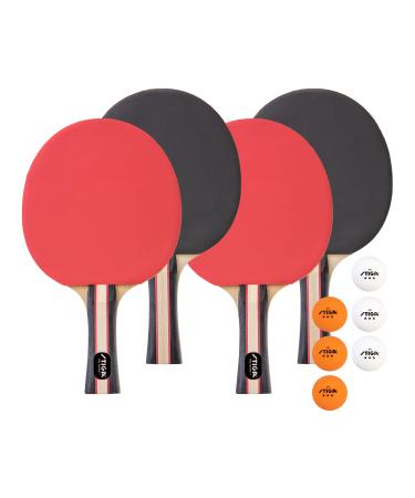 STIGA Performance 4 Player Ping Pong Paddle Set of 4  Table Tennis Rackets, 6  3 Star Orange and White Balls