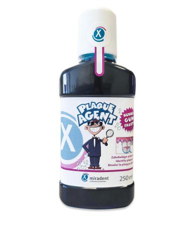 miradent Plaque Agent dental rinse 250 ml | for plaque control for children | with pleasant "bubble gum" taste | ready to use including dosing cap | erythrosine-free | alcohol-free