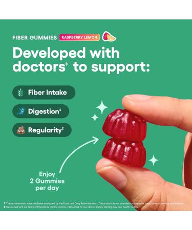 Physician s Choice Fiber Gummies for Digestive Health & Regularity - Raspberry Lemon Flavor - No Sugar Added & Vegan - Natural Chicory Root Prebiotic Fiber - Daily Gummy for Adults Women & Men - 60CT Fiber Gummies 60 Count  - Buy Online on GoSupps.com