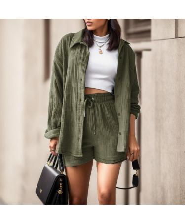 WILLBEST 2 Piece Outfits for Women Loose Fit Cotton Linen Long Sleeve Button Down Shirt with Shorts Set Tracksuit Set 3508-sukrn-gn2#4 XXL - Buy Online on GoSupps.com