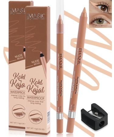Nude Beige Water Line Gel Eyeliner Pencil-2Pcs Waterproof Smudge-Proof Cream Eye Liner Waterline Brightener Pen Smooth Easy-to-Sharpen Pencil with Sharpener Longlasting Eye Makeup for Older Women 2 Pcs - Nude Beige