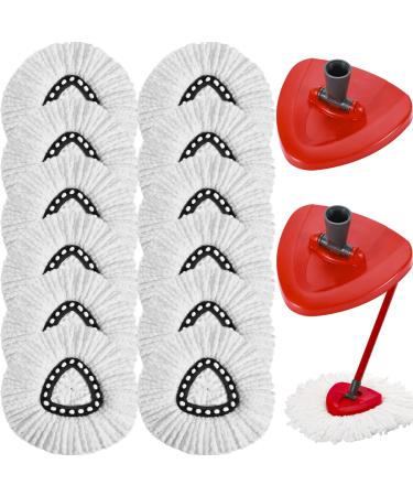 12 Pack Mop Replacement Heads Compatible for EasyWring RinseClean Triangle Spin Mop 1 Tank System, Microfiber Spin Mop Refills, with 2 Swivel mop Bases,Easy Cleaning Mop Head Replacement