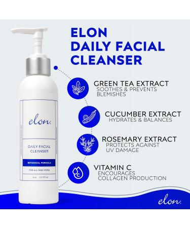 Elon Daily Facial Cleanser - Hydrating & Gentle Face Wash with Botanical Extracts - Suitable for All Skin Types (6 fl. oz.) - Shop Internationally - Buy Online on GoSupps.com