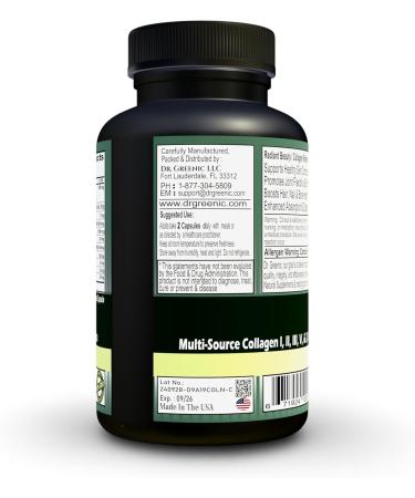 DR. GREENIC Collagen Complete | Multi-Collagen Type I II II V X Vit C A E D3 B3 B7 Calcium Zinc Bromelain Bamboo Silica | GMP & HACCP Certified | cGMP Compliant - Buy Online on GoSupps.com