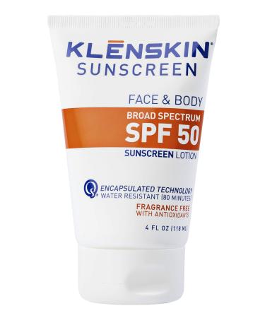 KLENSKIN SPF 50 Vegan Sunscreen for Face and Body  Non-Greasy Water Resistant Lotion  Broad Spectrum UV Sun Protection for Adults  Kids  4oz 4 Fl Oz (Pack of 1)