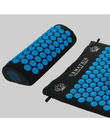 AkuPressureatte 5-in-1 Set: 70x42x2cm with Massage Balls Pillow & Bag for Back Pain Relief Relaxation Better Sleep & Improved Blood Circulation - Black/Blue - Buy Online on GoSupps.com