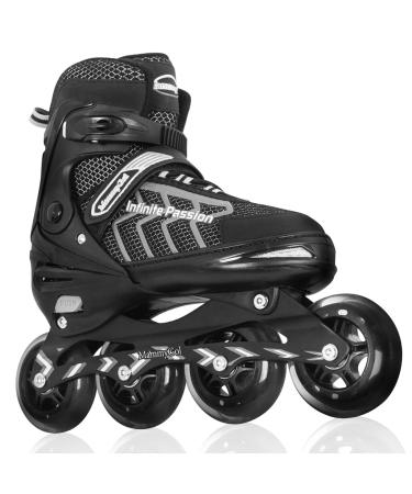 Inline Hockey Skates for Men and Women, High Performance Adjustable Blade Roller Skates with Giant Wheels for Adult, Youth and Boys Outdoor Sports Black Large(5-8US)