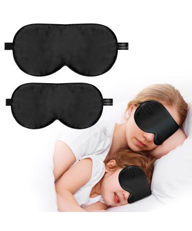 Silk Sleep Mask Eye Cover 100% Real Natural Silk Eye Mask for Sleeping with Adjustable Strap 100% Silk Filling Blindfold Eye Shade for Kids/Teens/Adults Sleeping Masks for Family (2 Black)