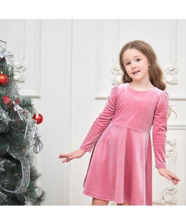 Miipat Baby Girls Velvet Dress - Long Sleeve Toddler Girl Princess Dress 3-4 Years Pink - Buy Online on GoSupps.com